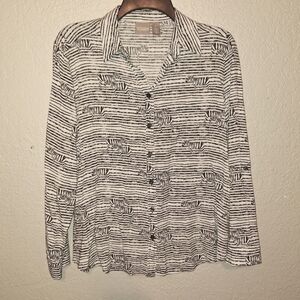 Chico's 1 Women's Long Sleeve 100% Rayon Black & White Zebras & Stripes Blouse M